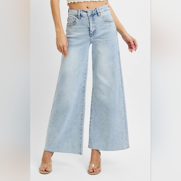 Risen HR Tummy Control Light Wash Wide Leg Palazzo Denim Jeans Various NEW - Picture 10 of 11